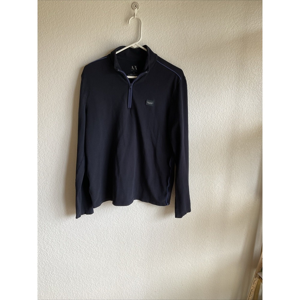 Armani Exchange Quarter Zip Men Blue Sweatshirt‎ Long Sleeve Large